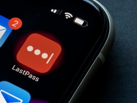 LastPass mobile app icon is seen on an iPhone. LastPass is a freemium password manager that stores encrypted passwords online.