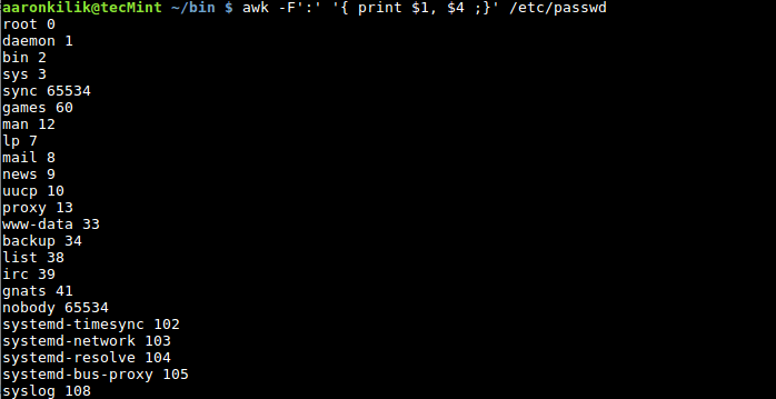 Awk Filter Fields in Password File