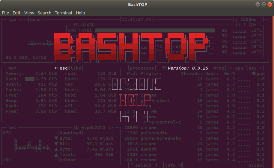 Bashtop Menu