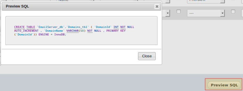 Database Table Index Code