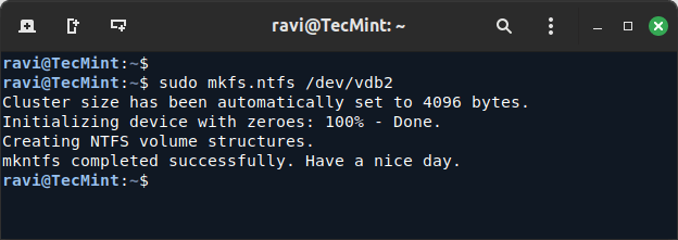 Format Second Partition as NTFS