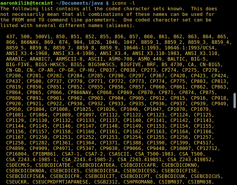 List Coded Charsets in Linux