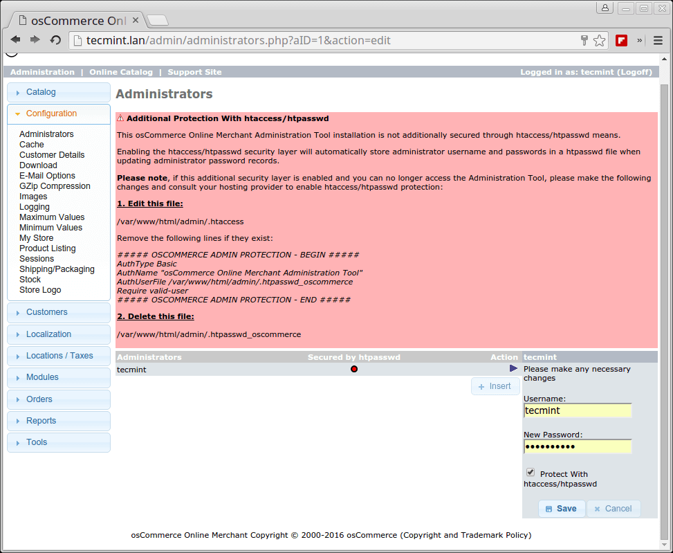 Secure osCommerce Admin Panel