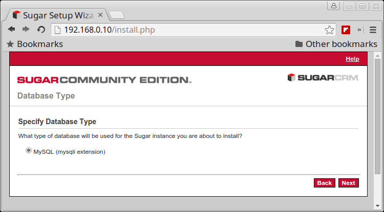 Select SugarCRM Database Type